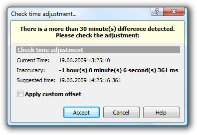 More than 30-minutes difference detected warning.