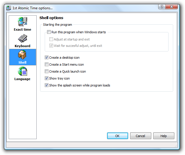 Options dialog, shell section.